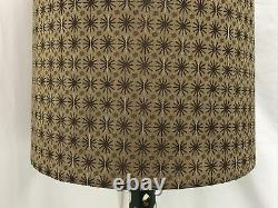 Vtg Mid Century Drum Barrel Lamp Shade Stars Atomic 50s 60 70s Brown Gold Fabric