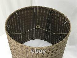 Vtg Mid Century Drum Barrel Lamp Shade Stars Atomic 50s 60 70s Brown Gold Fabric