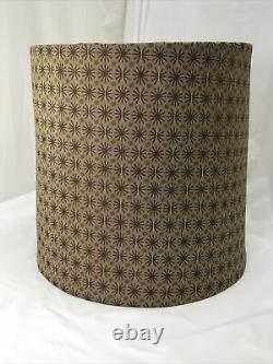 Vtg Mid Century Drum Barrel Lamp Shade Stars Atomic 50s 60 70s Brown Gold Fabric