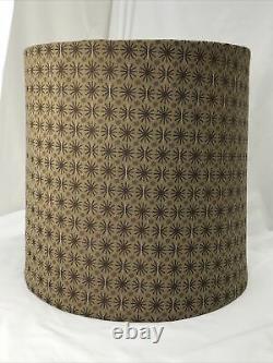 Vtg Mid Century Drum Barrel Lamp Shade Stars Atomic 50s 60 70s Brown Gold Fabric