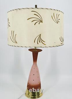 Vtg Mid Century Modern Atomic Airbrush Pink Lamp With Fiberglass Shade Retro MCM