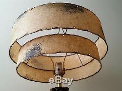 Vtg Mid Century Modern Lamps withTwo Tier Fiberglass ShadesBlack & Tan Art Decco