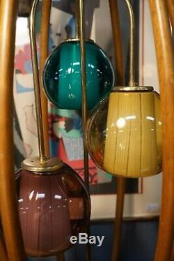 Vtg Mid Century Modern Modeline Table Lamp Walnut w Colored Glass Shades