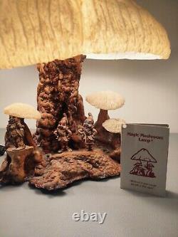 Vtg. Mid-century Modern Magic Mushroom Lamp Coral Shade Wood Psychedelic Gnomes