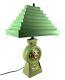 Vtg Midcentury 1950s Green Ceramic Tv Lamp Tiered Metal Pagoda Venetian Shade
