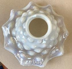 Vtg Opalescent Glass Light Lamp Shade Ruffle Edge Coin Dot Hobnail Globe