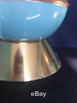 Vtg PAIR of Mid Modern Aqua Atomic EAMES Era Table Lamp with Fiberglass Shades