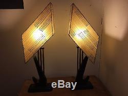 Vtg Pair 1950s Majestic Table Lamps Fiberglass Shades Mid Century Modern Atomic