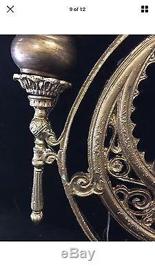 Vtg Pair Gold Wall Sconces Lamp glass Shades Regency Italy Rare! 30