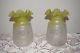 Vtg Pair Ombre Oil Glass Lamp Shade Etched Frosted Shades Green Ruffled 2.652