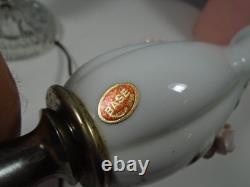 Vtg. Pair White Porcelain Boudoir Lamps/pink Fiberglass Whipstitch Shades-read
