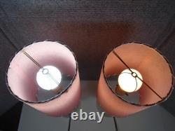 Vtg. Pair White Porcelain Boudoir Lamps/pink Fiberglass Whipstitch Shades-read