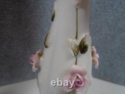 Vtg. Pair White Porcelain Boudoir Lamps/pink Fiberglass Whipstitch Shades-read Vtg. Pair White Porcelain Boudoir Lamps/pink Fiberglass Whipstitch Shades-read