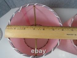 Vtg. Pair White Porcelain Boudoir Lamps/pink Fiberglass Whipstitch Shades-read