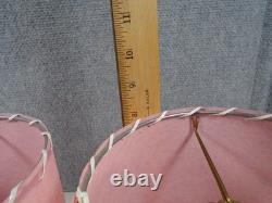 Vtg. Pair White Porcelain Boudoir Lamps/pink Fiberglass Whipstitch Shades-read