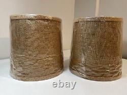 Vtg Pair of Burlap Drum Style Lamp Shade Classic Mid Century Modern 9X 8 1960s