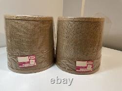 Vtg Pair of Burlap Drum Style Lamp Shade Classic Mid Century Modern 9X 8 1960s