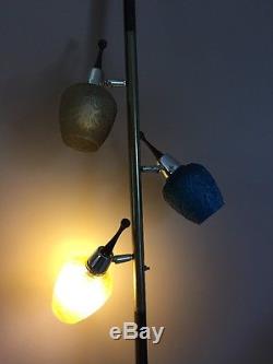 Vtg Rando Danish Modern Tension Pole Floor To Ceiling Lamp Light 3 Glass Shades