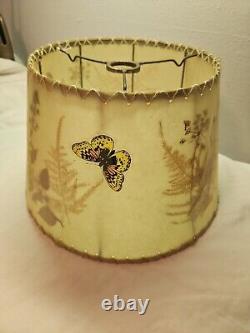 Vtg Rawhide Floral Butterflies MCM Lamp Shade Real Pressed Plants