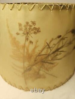 Vtg Rawhide Floral Butterflies MCM Lamp Shade Real Pressed Plants