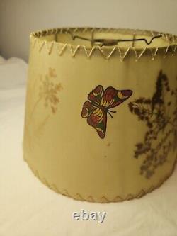 Vtg Rawhide Floral Butterflies MCM Lamp Shade Real Pressed Plants