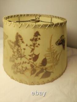 Vtg Rawhide Floral Butterflies MCM Lamp Shade Real Pressed Plants