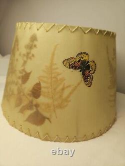 Vtg Rawhide Floral Butterflies MCM Lamp Shade Real Pressed Plants