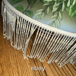 Vtg Rose Painted Glass Lamp SHADE ONLY Beaded Fringe Victorian Roses 15 Wide