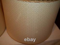 Vtg Set Of 2 Textured Fabric Drum Lamp Shades Gold Trim Mid Century 11 1/4 Tall