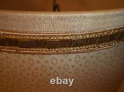 Vtg Set Of 2 Textured Fabric Drum Lamp Shades Gold Trim Mid Century 11 1/4 Tall