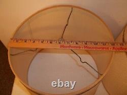 Vtg Set Of 2 Textured Fabric Drum Lamp Shades Gold Trim Mid Century 11 1/4 Tall