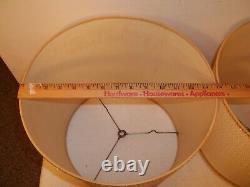 Vtg Set Of 2 Textured Fabric Drum Lamp Shades Gold Trim Mid Century 11 1/4 Tall