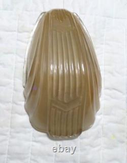 Vtg Slip Shade Chevron Markel Clamshell Replacement Art Deco Fixture Peach Beige