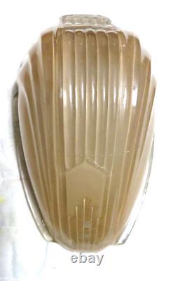 Vtg Slip Shade Chevron Markel Clamshell Replacement Art Deco Fixture Peach Beige