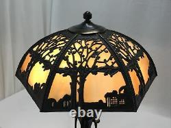 Vtg Stained Glass Lamp Shade Arts & Crafts Deco Mission Tiffany Style 17 6panel