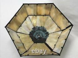 Vtg Stained Glass Lamp Shade Arts & Crafts Deco Mission Tiffany Style 17 6panel