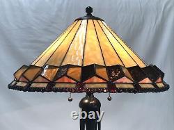 Vtg Stained Glass Lamp Shade Arts & Crafts Mission Tiffany Style 20 Large, Slag