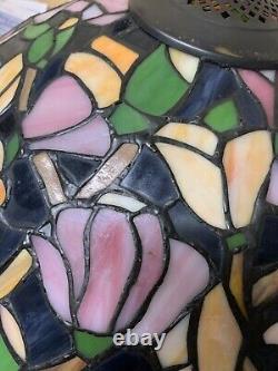 Vtg Stained Glass Lamp Shade Tiffany Style 20.5 x 10h Pendant hanging or Table