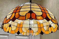 Vtg Stained Glass Slag Hanging Lamp Light Fixture Orange, Cream and Dark Amber