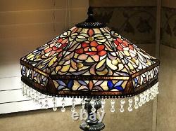 Vtg Stained Slag Glass Lamp Shade Arts & Crafts Deco Victorian Bead Fringe 15