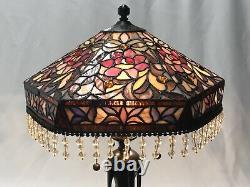 Vtg Stained Slag Glass Lamp Shade Arts & Crafts Deco Victorian Bead Fringe 15