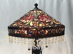 Vtg Stained Slag Glass Lamp Shade Arts & Crafts Deco Victorian Bead Fringe 15