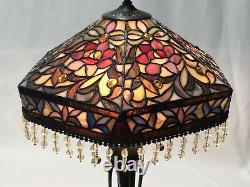 Vtg Stained Slag Glass Lamp Shade Arts & Crafts Deco Victorian Bead Fringe 15