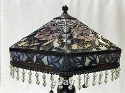 Vtg Stained Slag Glass Lamp Shade Arts & Crafts Deco Victorian Bead Fringe 15