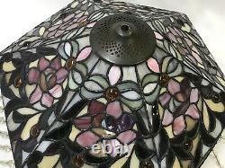 Vtg Stained Slag Glass Lamp Shade Arts & Crafts Deco Victorian Bead Fringe 15