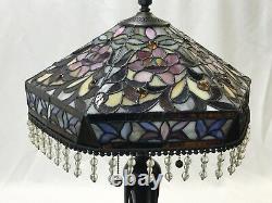 Vtg Stained Slag Glass Lamp Shade Arts & Crafts Deco Victorian Bead Fringe 15