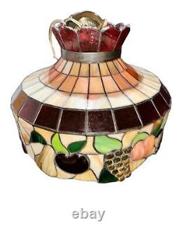 Vtg Tiffany Style Shade Slag Stained Glass Shade Handmade Fruit Design Withchain