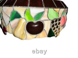 Vtg Tiffany Style Shade Slag Stained Glass Shade Handmade Fruit Design Withchain