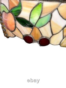 Vtg Tiffany Style Shade Slag Stained Glass Shade Handmade Fruit Design Withchain