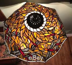 Vtg Tiffany Style Stained Glass Lamp Shade Dragonfly Lead Slag Red Orange TWIST